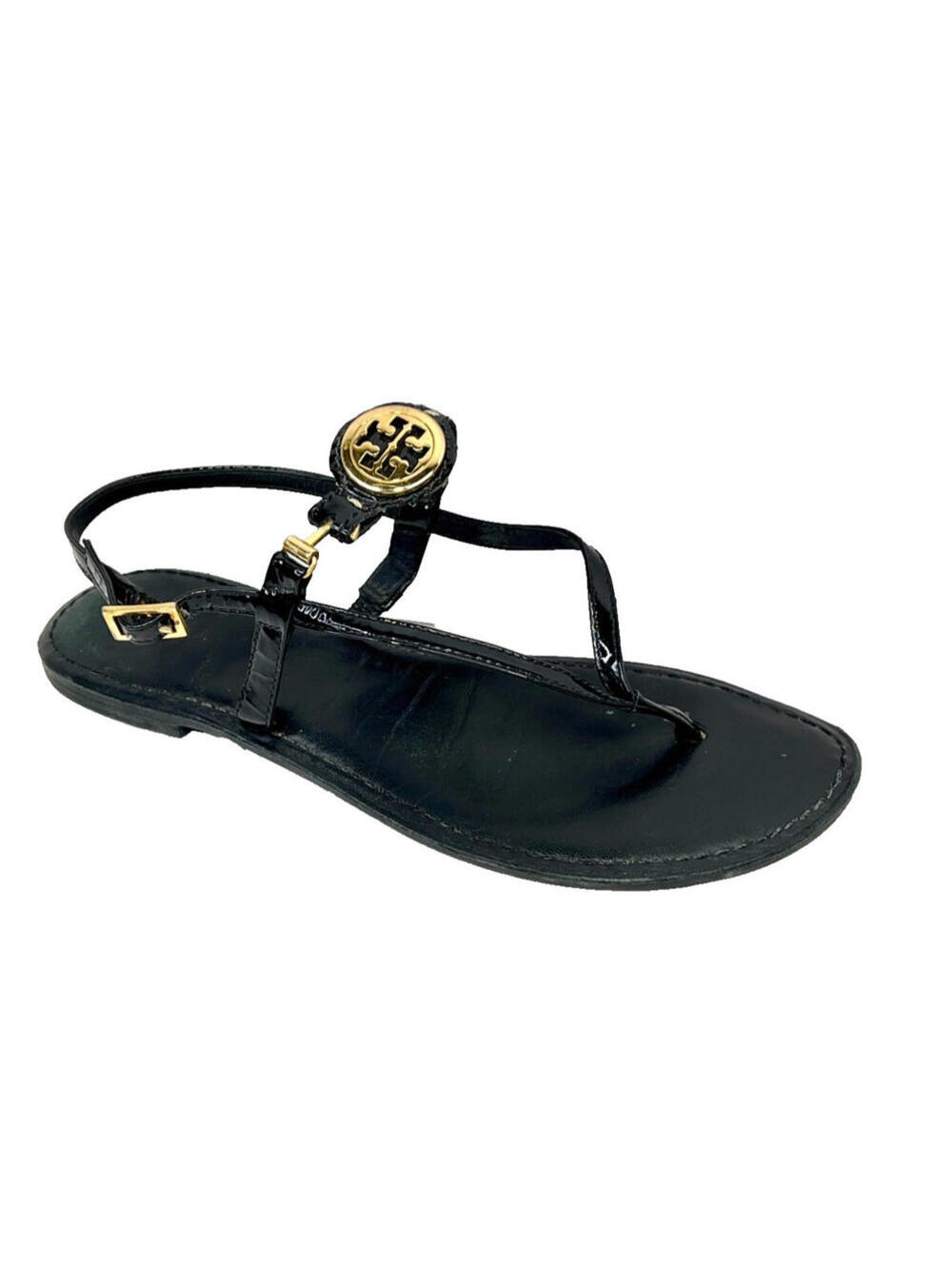 Tory Burch Size 7 Sandals Dillan Black Leather Thongs Flip Flop Flats